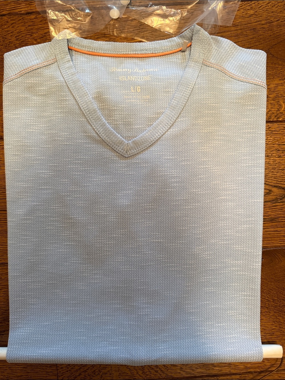 Tommy Bahama Light Blue V-Neck Sweater with Orange Trim